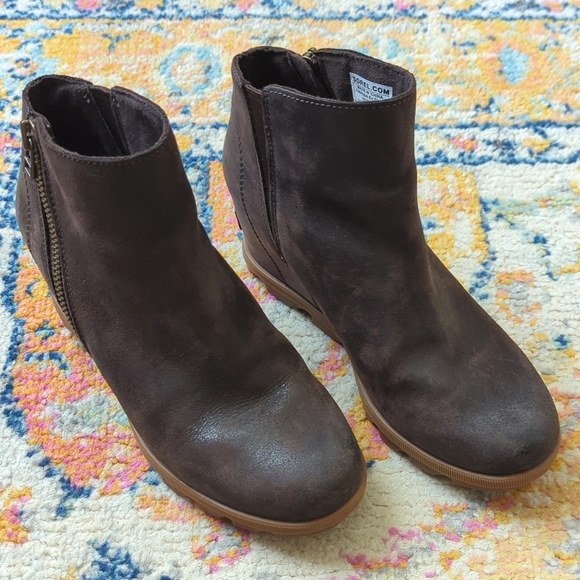 Sorel Shoes - Sorel Joan Of Arctic Suede Leather Platform Wedge II Zip Ankle Booties Brown 7.5
